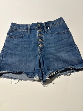 Madewell High-Rise Denim Shorts Medium Wash Raw Hem Button Fly - Size 27